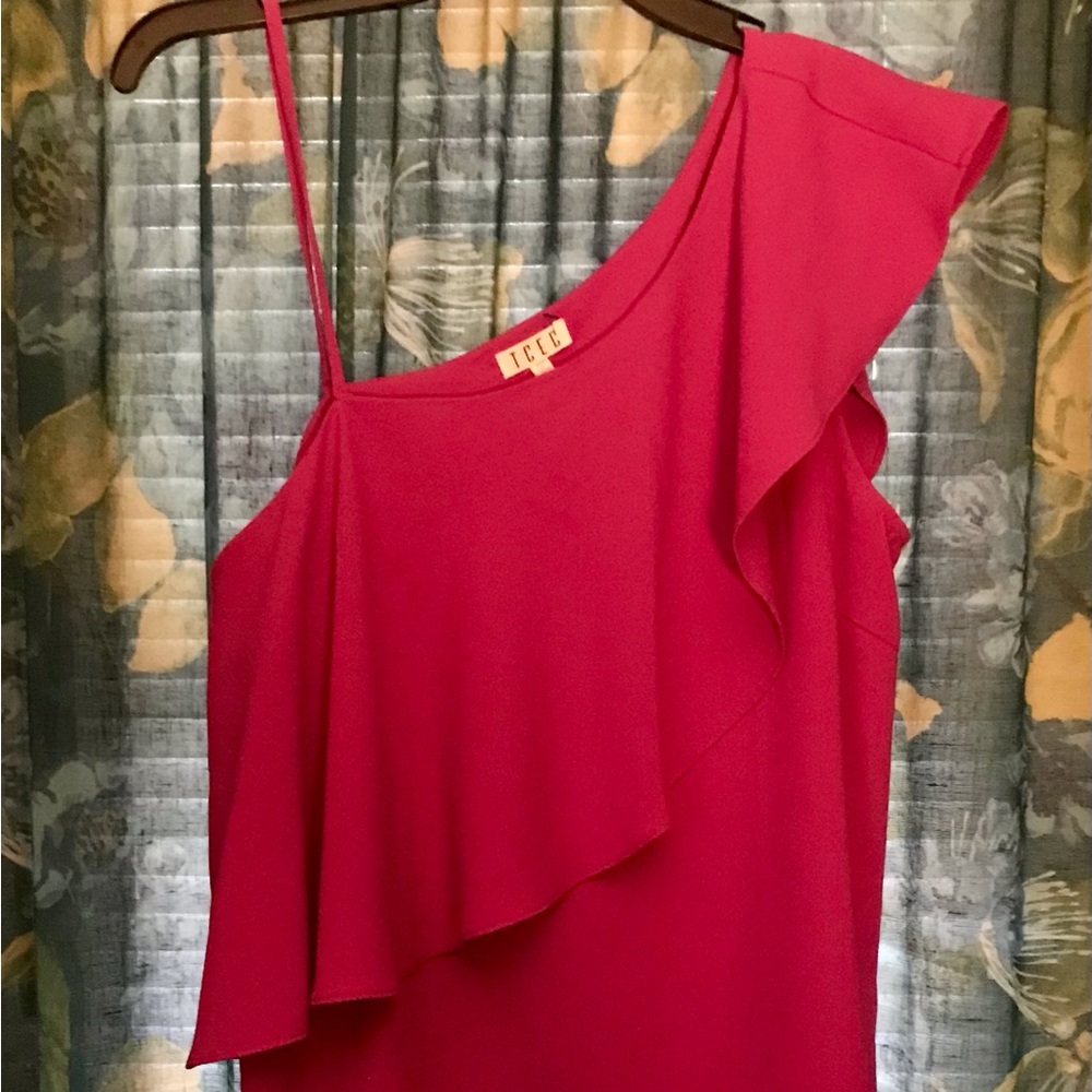 TCEC Hot Pink Ruffle One Shoulder Dress Size L